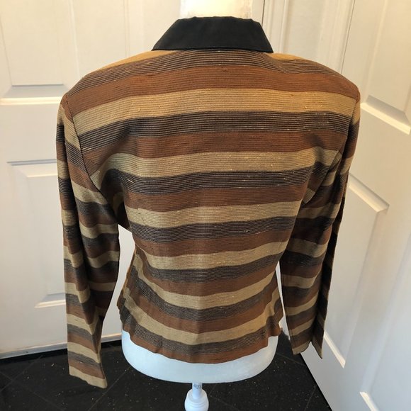 Vintage 1990s Nina Piccalino Earth Tones Zip Front Striped Jacket Sz 10 - Picture 3 of 7